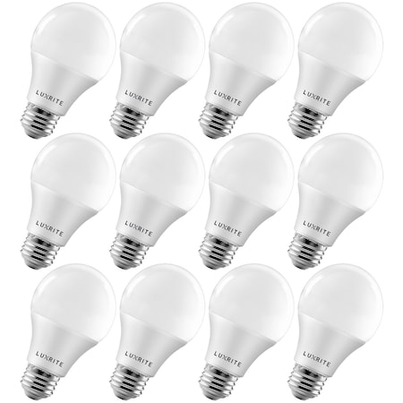 Luxrite A19 LED Light Bulbs 9W (60W Equivalent) 800LM 3000K Soft White Dimmable E26 Base 12-Pack LR21426-12PK